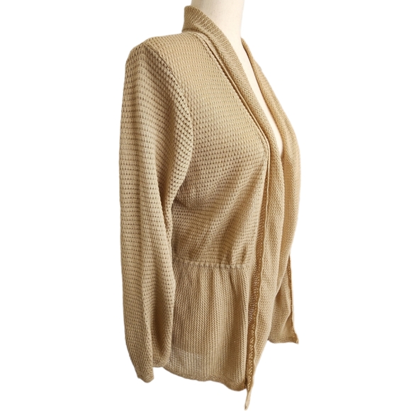 Elementz Open Front Gathered Waist LS Lightweight Cardigan Sweater Tan Med NEW - Picture 15 of 15